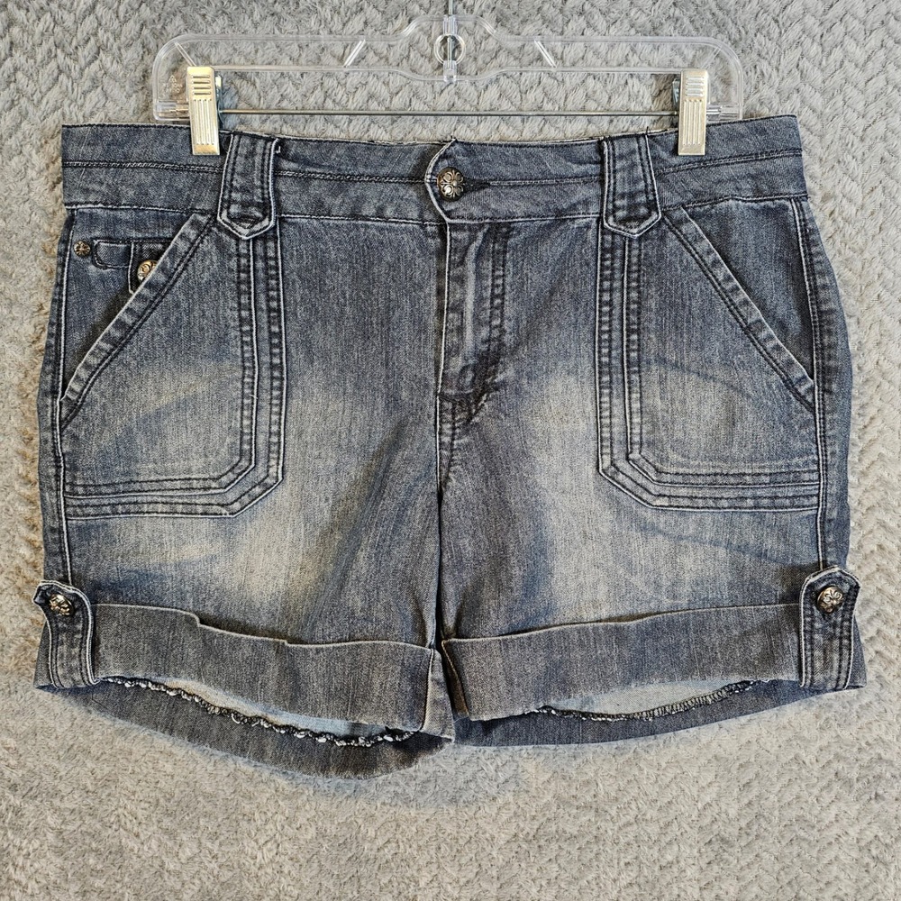 One 5 One Womens Dark Wash Utility Denim Shorts Cuffed Size 8 MSH14873Z